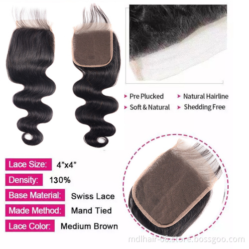 Wholesale 4x4 Lace Closure Body Wave Free Part 100% Brazilian Human Hair Natural Remy Hair Lace Frontal Closure With Baby Hair